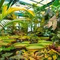 The giant leaves of the aquatic plant Victoria. Royalty Free Stock Photo