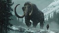 Giant Mammoth Walking Through Snowy Landscape
