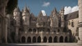 giant medieval castle courtyard with a crumbling roof AI Created