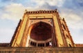 Giant medieval stone gateway known as the Buland Darwaza built by Mughal emperor Akbar at Fatehpur Sikri Agra India.