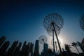 Giant metal dandelion sculpture in the a park in Dubai