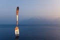 Giant Metal Fork Planted in Lake Leman in front of Food Museum in Vevey