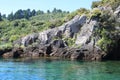 The giant Mine Bay Maori rock carving of Ngatoroirangi on Lake Taupo, New Zealand