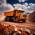 Giant mining truck carrying rocks and ore through quarry mine area Royalty Free Stock Photo