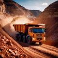 Giant mining truck carrying rocks and ore through quarry mine area Royalty Free Stock Photo
