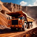 Giant mining truck carrying rocks and ore through quarry mine area Royalty Free Stock Photo