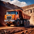 Giant mining truck carrying rocks and ore through quarry mine area Royalty Free Stock Photo