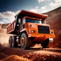 Giant mining truck carrying rocks and ore through quarry mine area Royalty Free Stock Photo