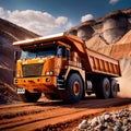 Giant mining truck carrying rocks and ore through quarry mine area Royalty Free Stock Photo