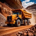 Giant mining truck carrying rocks and ore through quarry mine area Royalty Free Stock Photo