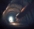 Giant monster centipede lurking in a dark abandoned mine or unde