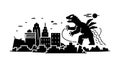 Giant monster city attack, thrilling destruction and sci-fi danger, vector design Generative AI Royalty Free Stock Photo