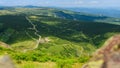 Giant Mountains, mountain panorama from the hiking trail to the top of Sniezka. View of the vast mountain slopes and trails Royalty Free Stock Photo