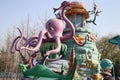 Giant octopus Deserted amusement park Royalty Free Stock Photo