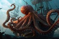 giant octopus, ready to battle unknown enemy with eight powerful tentacles