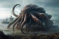 giant octopus, ready to battle unknown enemy with eight powerful tentacles