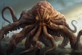 giant octopus, ready to battle unknown enemy with eight powerful tentacles