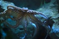 Giant octopus sucked onto glass. Marine animal in an aquarium, legs splayed out displaying the suckers Royalty Free Stock Photo