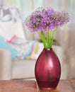 Giant Onion (Allium Giganteum) flowers in the flower vase on tab