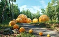 Giant oranges in the wonder  forest Royalty Free Stock Photo