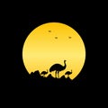 Giant Ostrich Silhouette Vector,giant ostrich logo icon template image, moon or sunset background Royalty Free Stock Photo