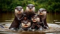 A giant otter family, Ai generated image Royalty Free Stock Photo