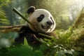 Giant panda bear eating bamboo in the forest, Chengdu, China, A panda chewing on bamboo, AI Generated Royalty Free Stock Photo