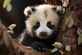 Giant panda cub next to a tree trunk Royalty Free Stock Photo