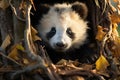 Giant panda cub next to a tree trunk Royalty Free Stock Photo