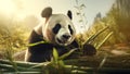 Giant panda eating bamboo in a forest Royalty Free Stock Photo