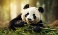 Giant panda eating bamboo. Habitat loss concept
