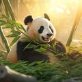 A giant panda is happily gnawing on bamboo