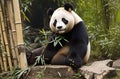 Giant Panda Resting and Eating Bamboo at Wolong Nature Reserve