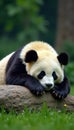 Giant panda soundly sleeping, sprawled on rock, conservation, paws Royalty Free Stock Photo