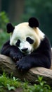 Giant panda soundly sleeping, sprawled on rock, day, wild Royalty Free Stock Photo