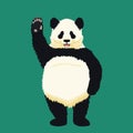 Giant panda standing on hind legs, smiling and waving. Black and white bear. Endangered species.