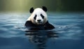 Giant panda in water. Habitat loss concept