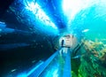 VIENNA, AUSTRIA - SEPTEMBER 8, 2017. Giant panoramic marine fishtank at Haus des Meeres zoo in Vienna, Austria