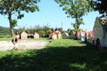 Giant girl by pond in Minimodel of South Bohemian village