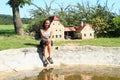 Giant girl by pond in Minimodel of South Bohemian village
