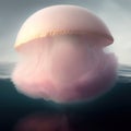 Generative AI: giant pink fantasy jellyfish against a dream sea blue background Royalty Free Stock Photo