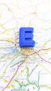 A giant plastic letter E spelling Edinburgh on a map of Scotland portrait Royalty Free Stock Photo