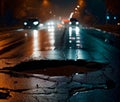 Giant pothole in the road . urban decay