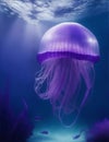 giant purple jellyfish floating in a large aquarium illustration