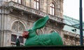 Giant rabbit statue with protective mask