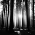 giant redwoods in a misty forest, with towering trees and lush vegetation