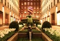 giant revolving Easter Bunny topiary displayed at Rockefeller Center Channel Gardens at night