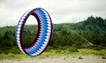 Giant ring shaped kite on net of cables