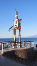 Giant robot figure on the beach at Puerto Varas