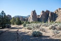 Giant rock formations at Smith Rock State Park near Bend Oregon on a sunny summer day